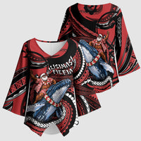 Tonga Christmas Kimono Sleeve Blouse Santa Riding Humpback Whale DT05 - Polynesian Pride