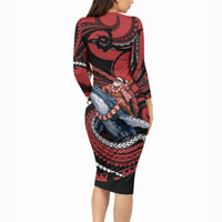 Tonga Christmas Long Sleeve Bodycon Dress Santa Riding Humpback Whale DT05 - Polynesian Pride