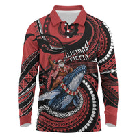 Tonga Christmas Long Sleeve Polo Shirt Santa Riding Humpback Whale DT05 Red - Polynesian Pride