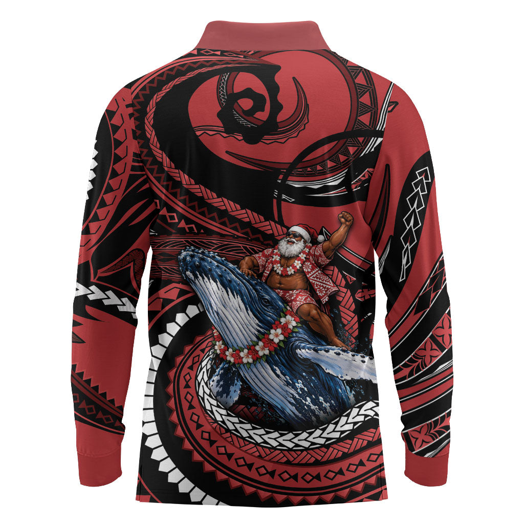 Tonga Christmas Long Sleeve Polo Shirt Santa Riding Humpback Whale DT05 - Polynesian Pride