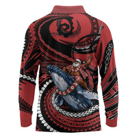 Tonga Christmas Long Sleeve Polo Shirt Santa Riding Humpback Whale DT05 - Polynesian Pride