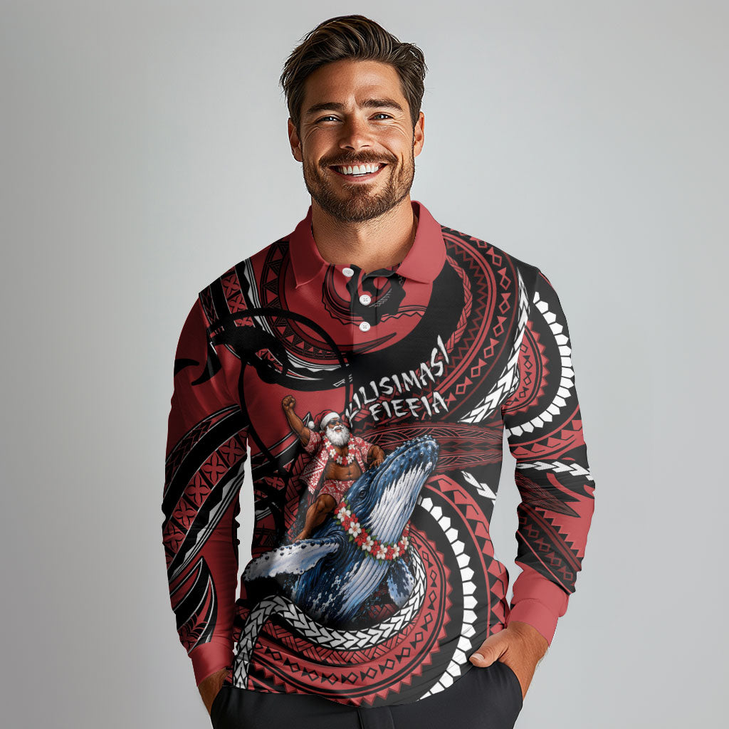 Tonga Christmas Long Sleeve Polo Shirt Santa Riding Humpback Whale DT05 - Polynesian Pride