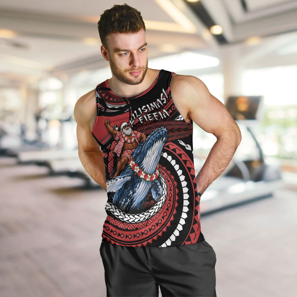 Tonga Christmas Men Tank Top Santa Riding Humpback Whale DT05 Red - Polynesian Pride