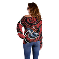 Tonga Christmas Off Shoulder Sweater Santa Riding Humpback Whale DT05 - Polynesian Pride