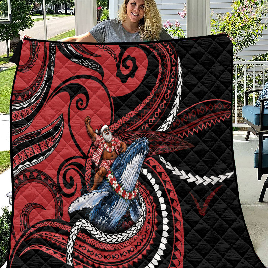 Tonga Christmas Quilt Santa Riding Humpback Whale DT05 Red - Polynesian Pride