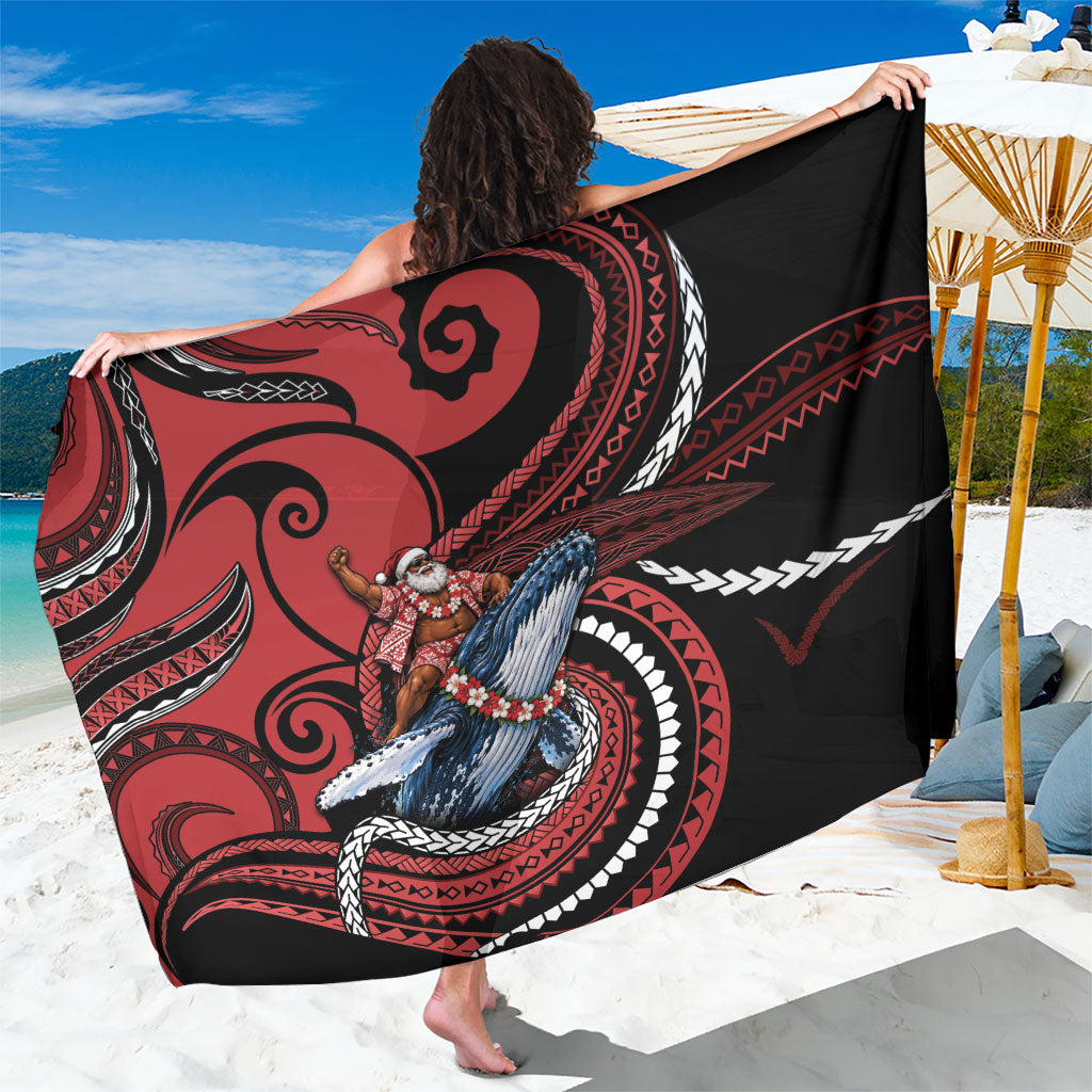 Tonga Christmas Sarong Santa Riding Humpback Whale DT05 One Size 44 x 66 inches Red - Polynesian Pride