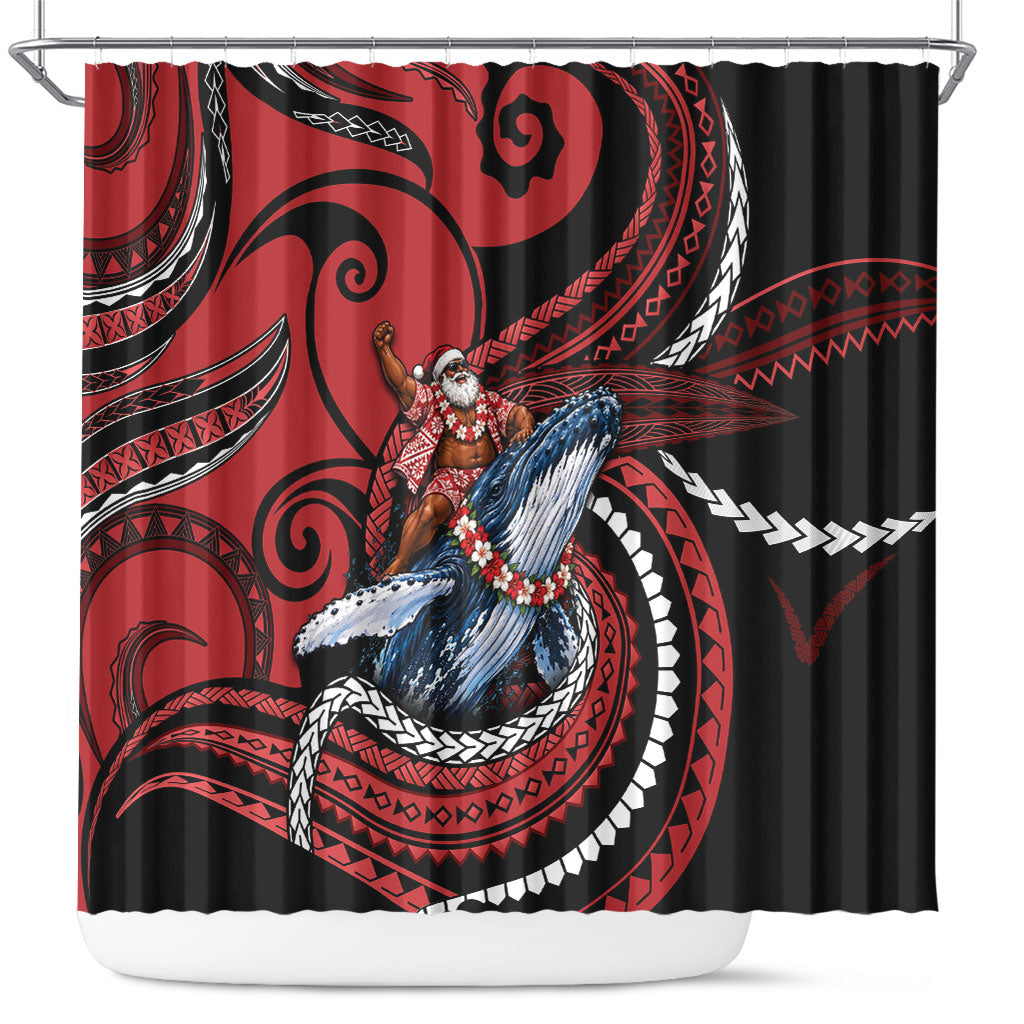 Tonga Christmas Shower Curtain Santa Riding Humpback Whale DT05 Red - Polynesian Pride