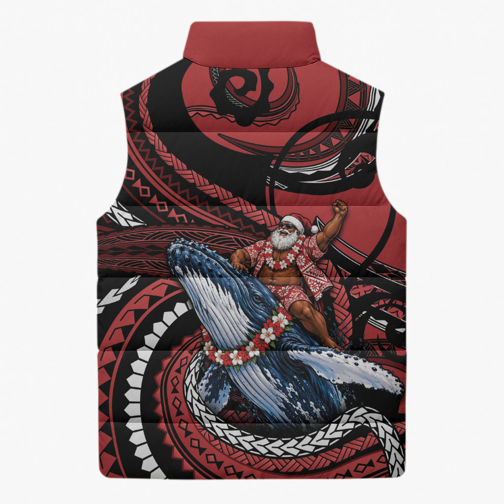 Tonga Christmas Sleeveless Puffer Jacket Santa Riding Humpback Whale DT05 - Polynesian Pride