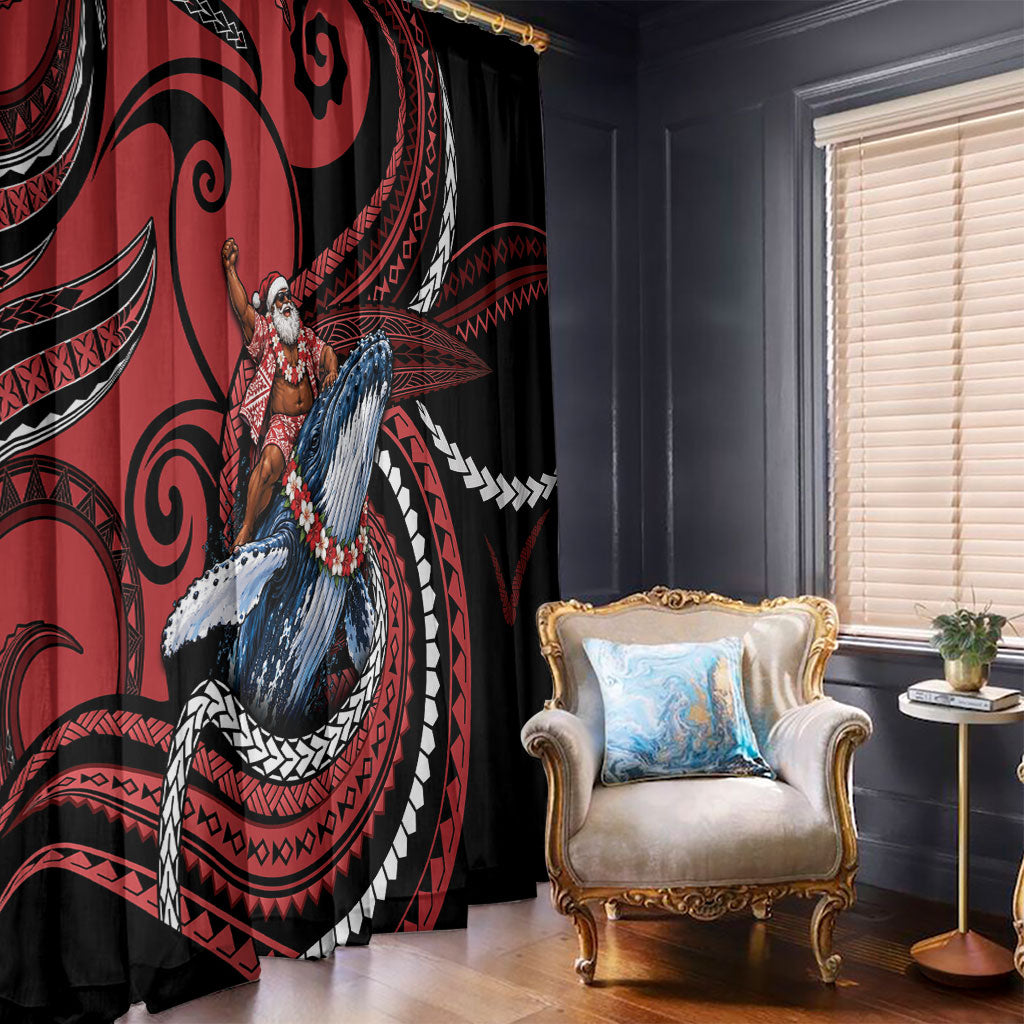 Tonga Christmas Window Curtain Santa Riding Humpback Whale DT05 - Polynesian Pride