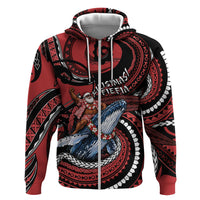 Tonga Christmas Zip Hoodie Santa Riding Humpback Whale DT05 Zip Hoodie Red - Polynesian Pride