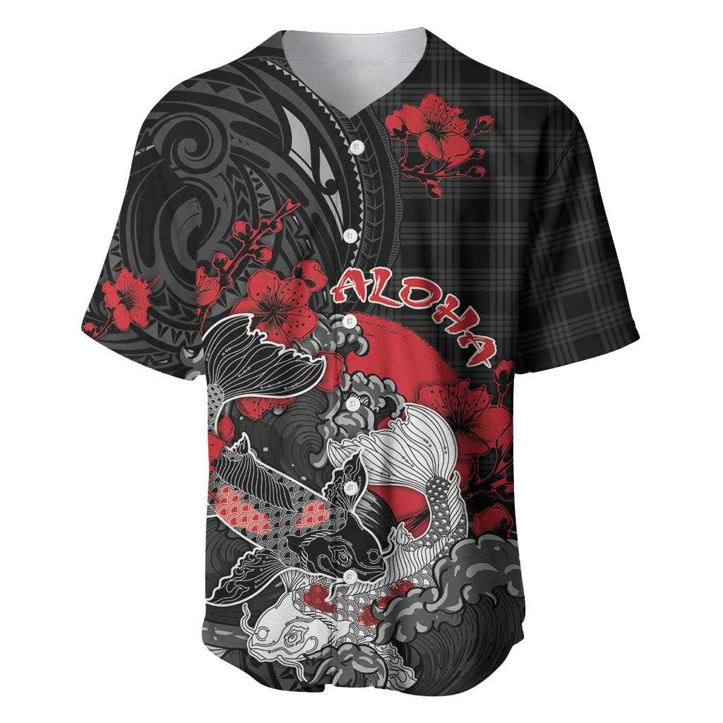 Personalised Hawaiian And Japanese Baseball Jersey Aloha Koi Fish Palaka Patterns - Polynesian Pride