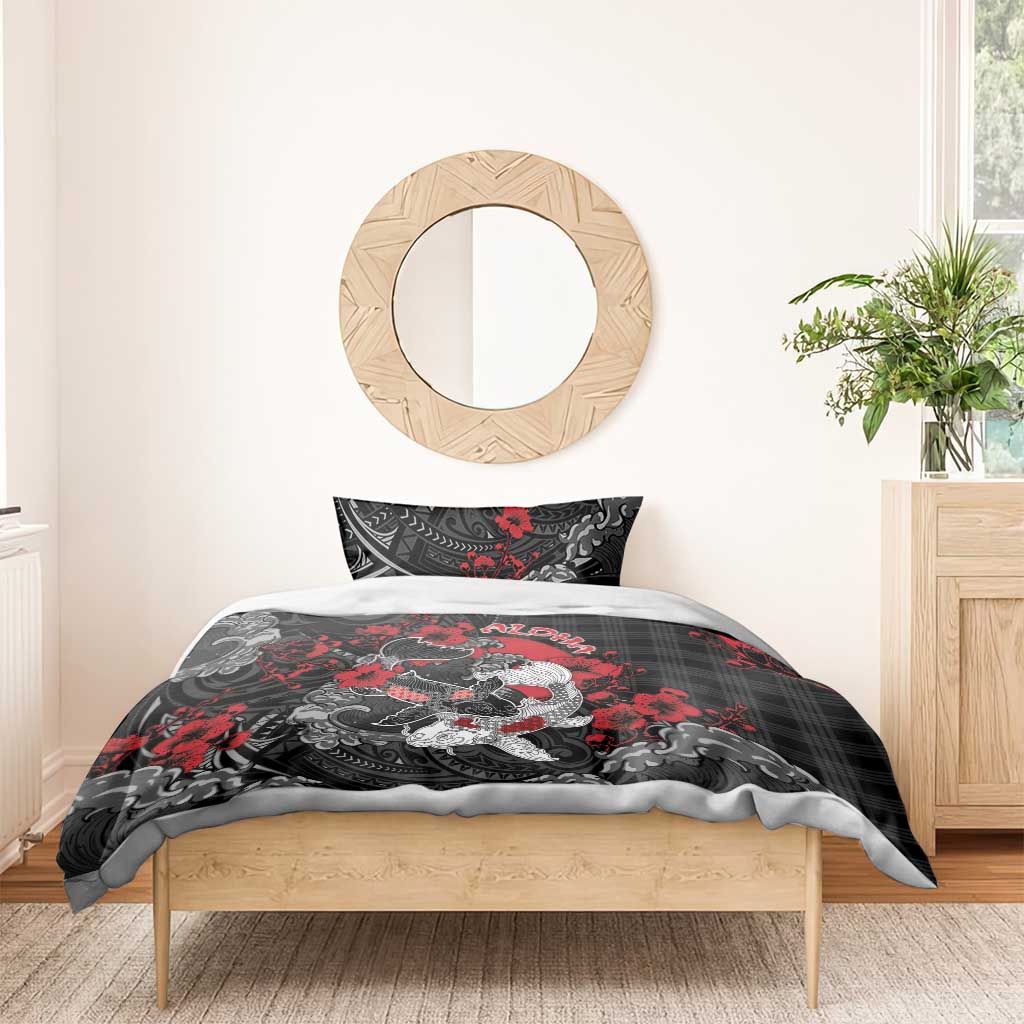 Hawaiian And Japanese Bedding Set Aloha Koi Fish Palaka Patterns - Polynesian Pride