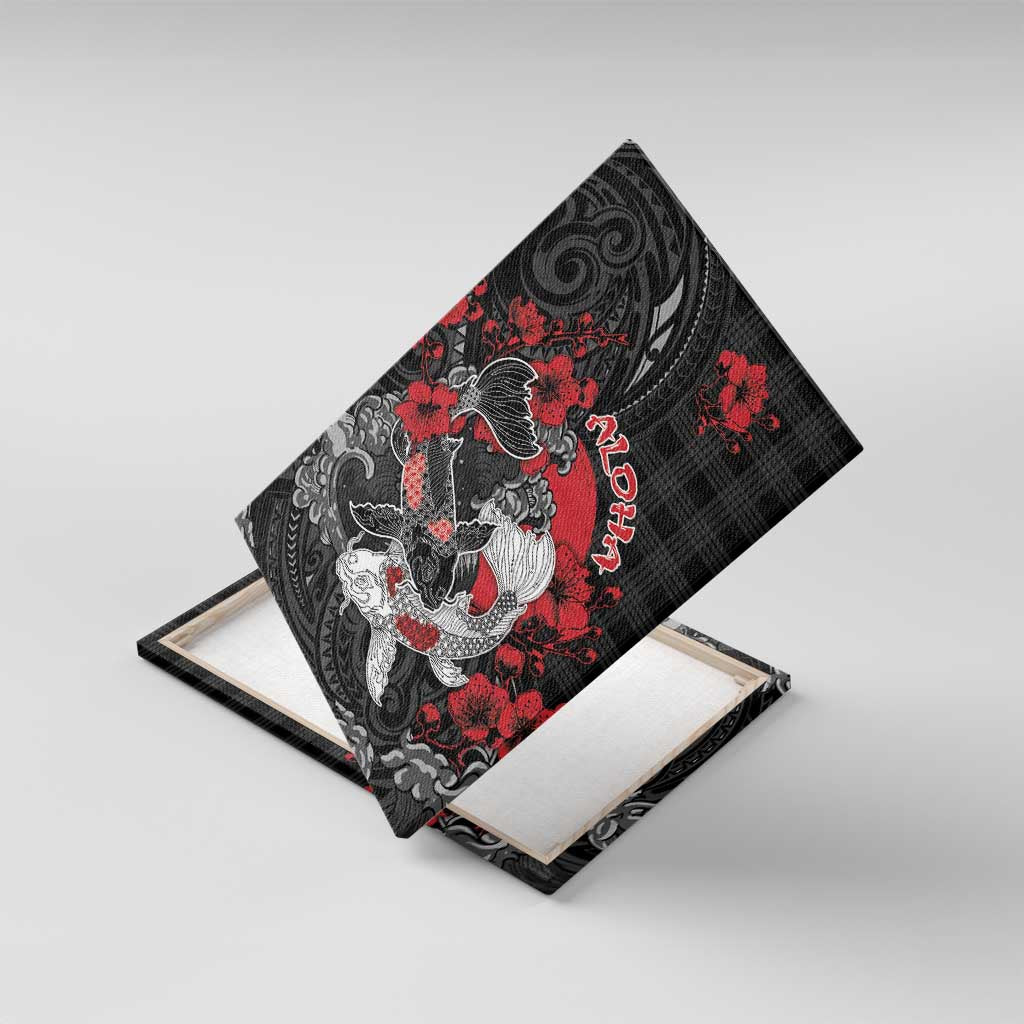 Hawaiian And Japanese Canvas Wall Art Aloha Koi Fish Palaka Patterns - Polynesian Pride