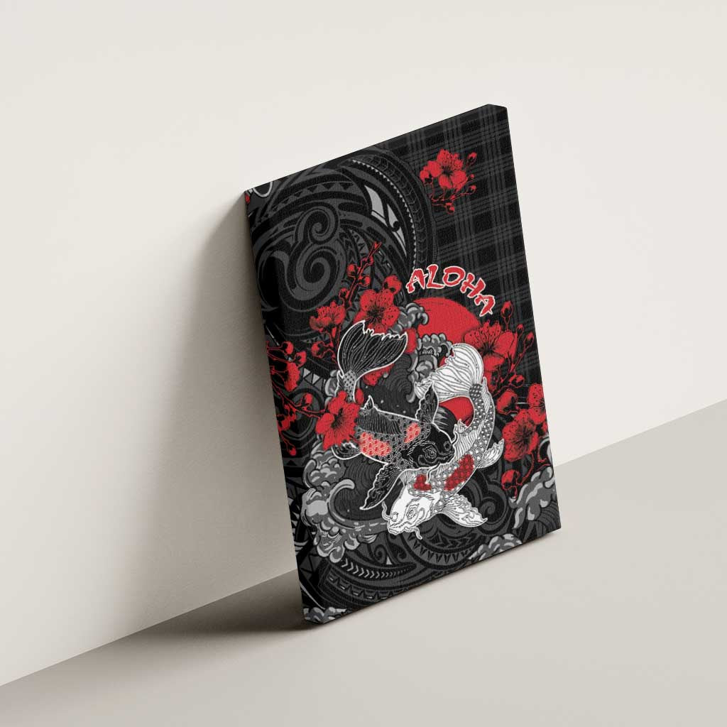 Hawaiian And Japanese Canvas Wall Art Aloha Koi Fish Palaka Patterns - Polynesian Pride