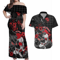Personalised Hawaiian And Japanese Couples Matching Off Shoulder Maxi Dress and Hawaiian Shirt Aloha Koi Fish Palaka Patterns DT05 Black - Polynesian Pride
