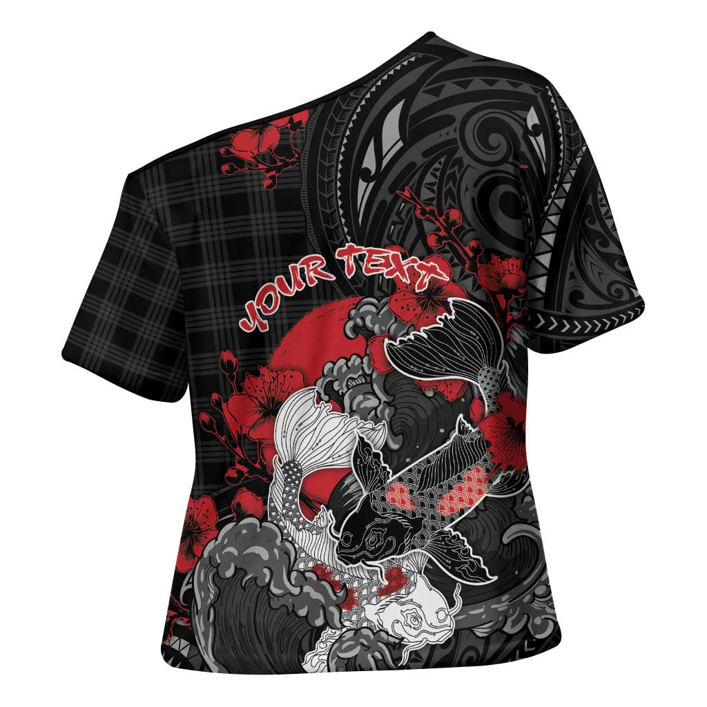 Personalised Hawaiian And Japanese Cross Shoulder Shirt Aloha Koi Fish Palaka Patterns - Polynesian Pride