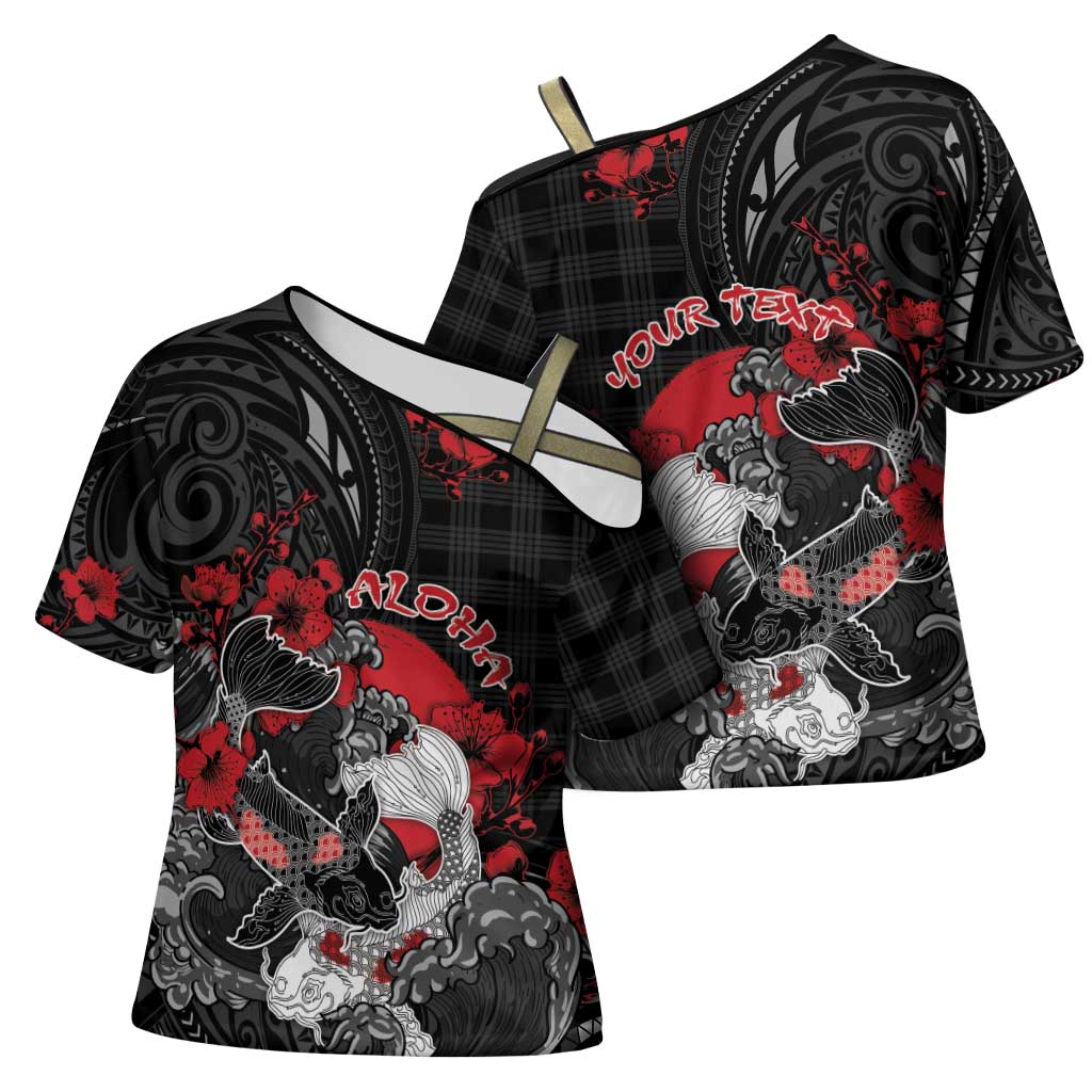 Personalised Hawaiian And Japanese Cross Shoulder Shirt Aloha Koi Fish Palaka Patterns - Polynesian Pride