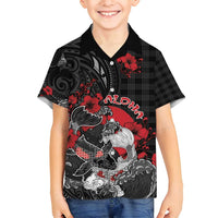 Personalised Hawaiian And Japanese Family Matching Off Shoulder Maxi Dress and Hawaiian Shirt Aloha Koi Fish Palaka Patterns DT05 Son's Shirt Black - Polynesian Pride