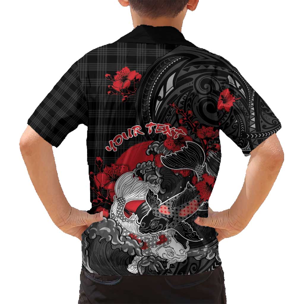Personalised Hawaiian And Japanese Family Matching Off Shoulder Short Dress and Hawaiian Shirt Aloha Koi Fish Palaka Patterns DT05 - Polynesian Pride