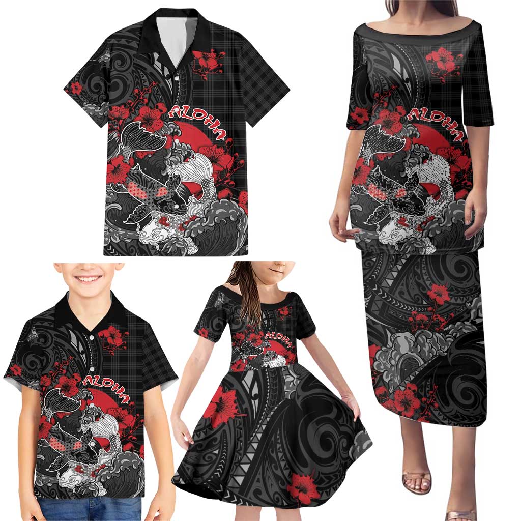Personalised Hawaiian And Japanese Family Matching Puletasi and Hawaiian Shirt Aloha Koi Fish Palaka Patterns - Polynesian Pride