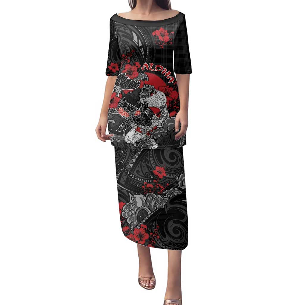 Personalised Hawaiian And Japanese Family Matching Puletasi and Hawaiian Shirt Aloha Koi Fish Palaka Patterns - Polynesian Pride