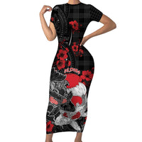Personalised Hawaiian And Japanese Family Matching Short Sleeve Bodycon Dress and Hawaiian Shirt Aloha Koi Fish Palaka Patterns DT05 Mom's Dress Black - Polynesian Pride