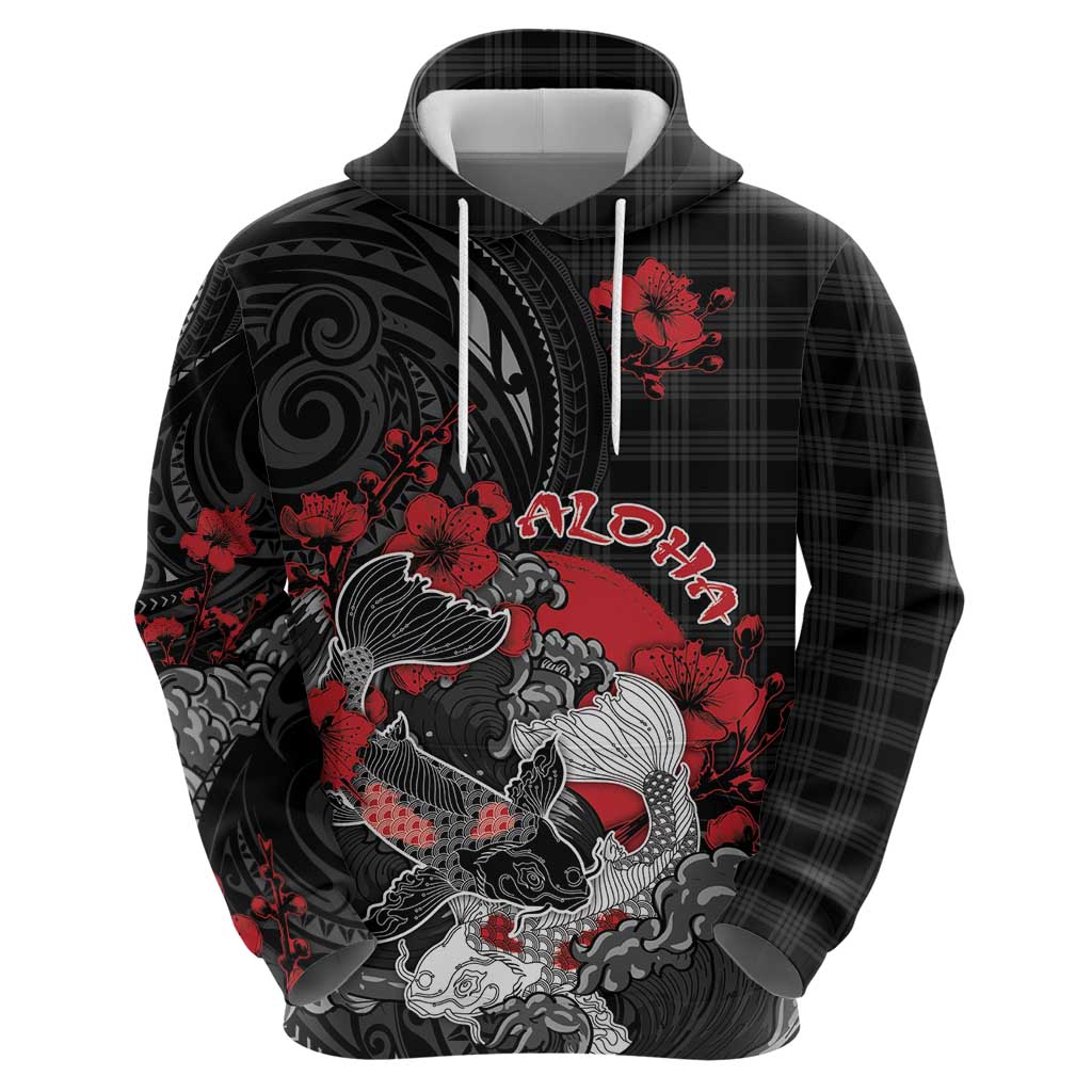 Personalised Hawaiian And Japanese Hoodie Aloha Koi Fish Palaka Patterns - Polynesian Pride