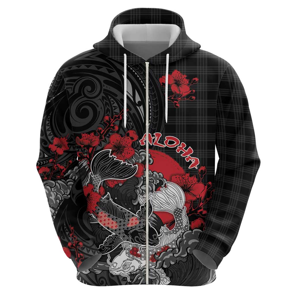 Personalised Hawaiian And Japanese Hoodie Aloha Koi Fish Palaka Patterns - Polynesian Pride