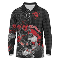 Personalised Hawaiian And Japanese Long Sleeve Polo Shirt Aloha Koi Fish Palaka Patterns - Polynesian Pride