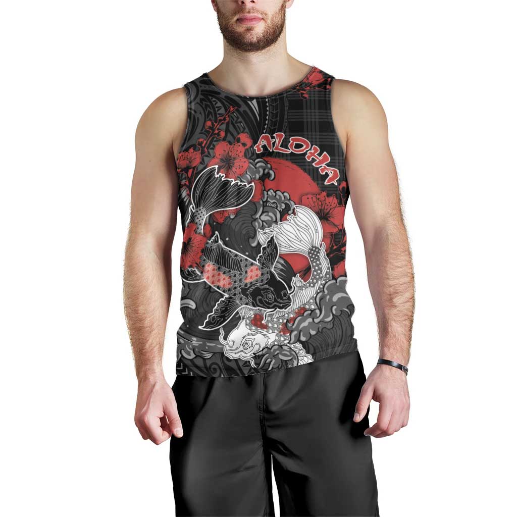 Personalised Hawaiian And Japanese Men Tank Top Aloha Koi Fish Palaka Patterns - Polynesian Pride
