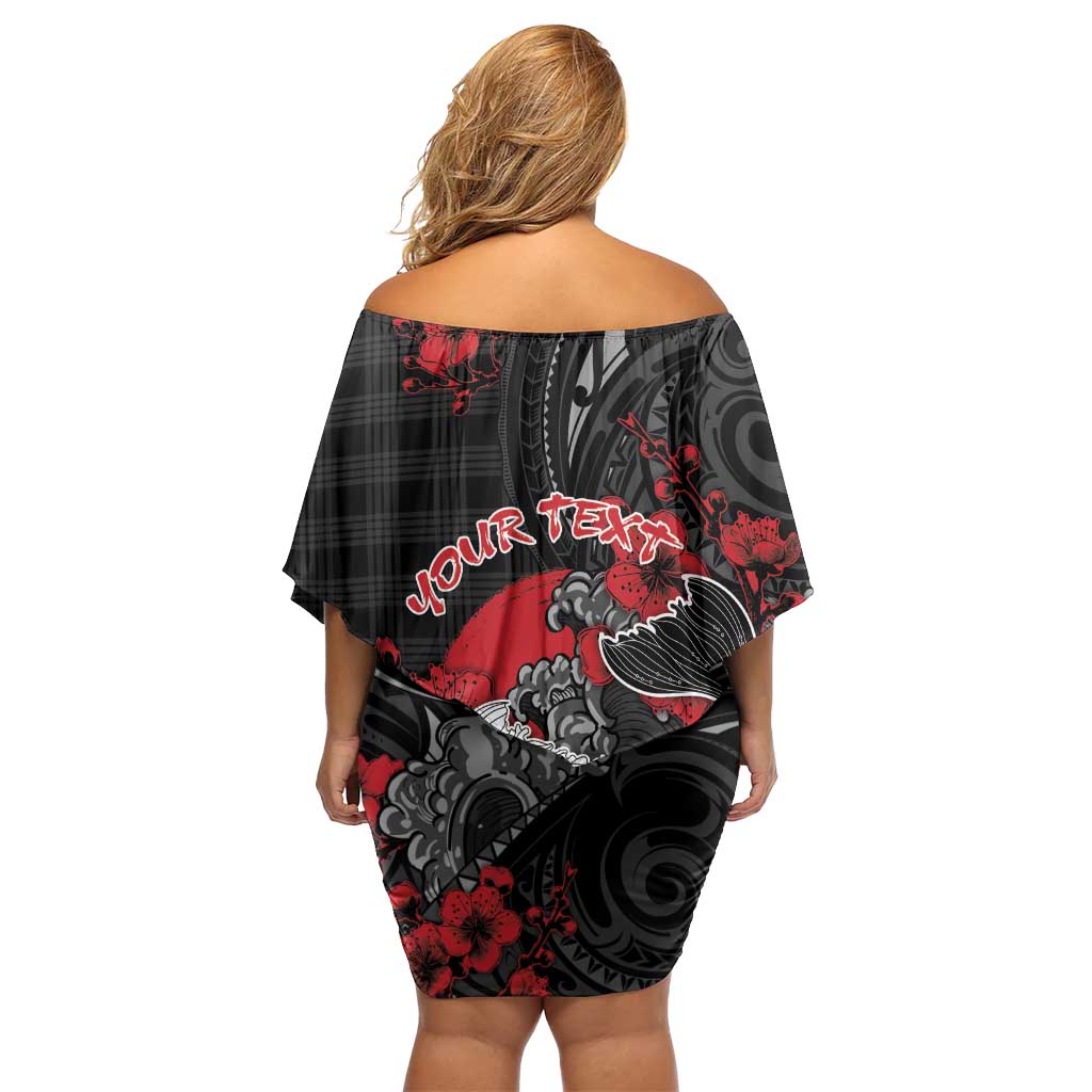 Personalised Hawaiian And Japanese Off Shoulder Short Dress Aloha Koi Fish Palaka Patterns - Polynesian Pride