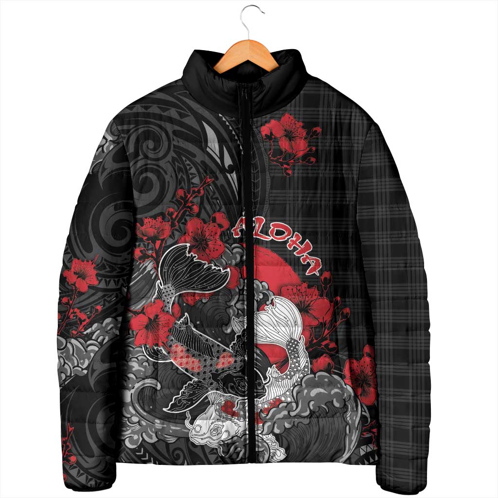 Personalised Hawaiian And Japanese Padded Jacket Aloha Koi Fish Palaka Patterns - Polynesian Pride