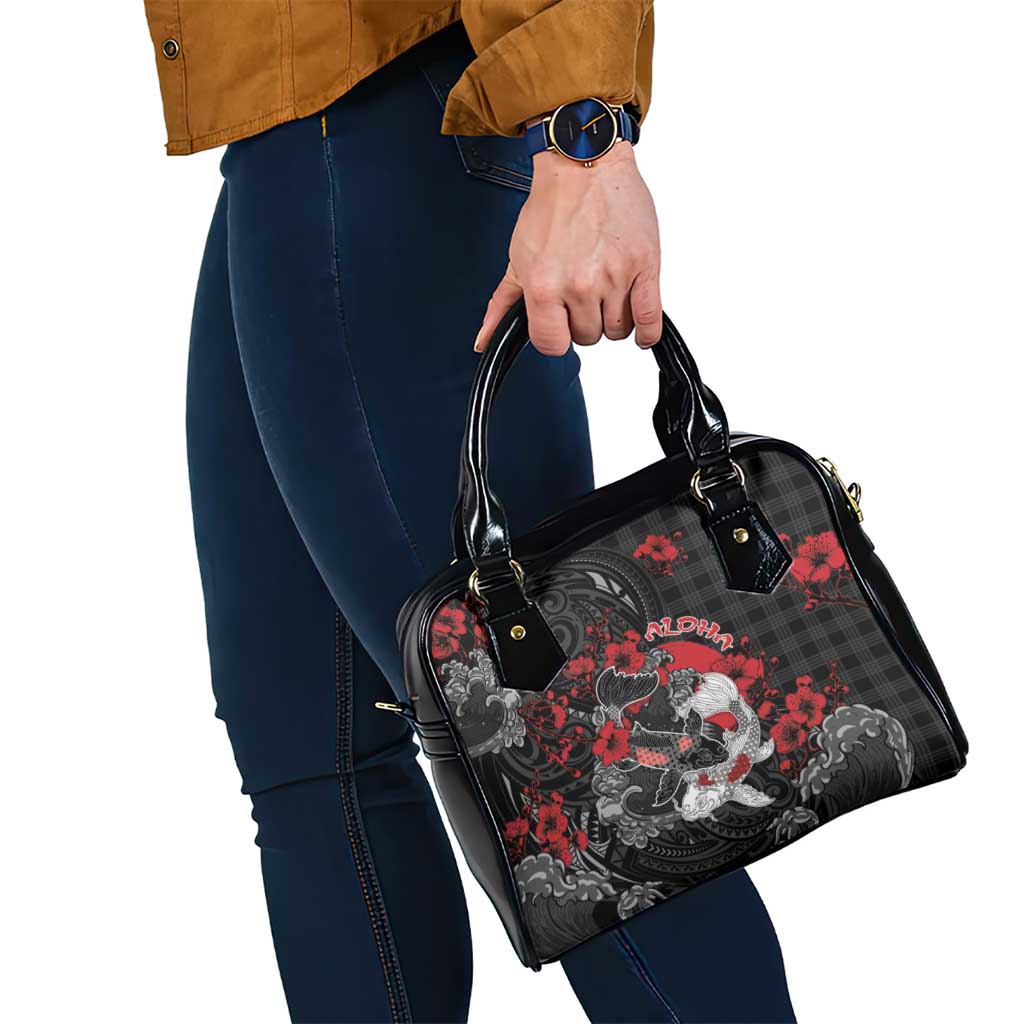 Hawaiian And Japanese Shoulder Handbag Aloha Koi Fish Palaka Patterns - Polynesian Pride