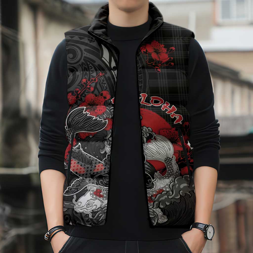Personalised Hawaiian And Japanese Sleeveless Puffer Jacket Aloha Koi Fish Palaka Patterns - Polynesian Pride