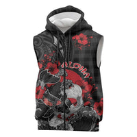 Personalised Hawaiian And Japanese Sleeveless Zip Hoodie Aloha Koi Fish Palaka Patterns - Polynesian Pride