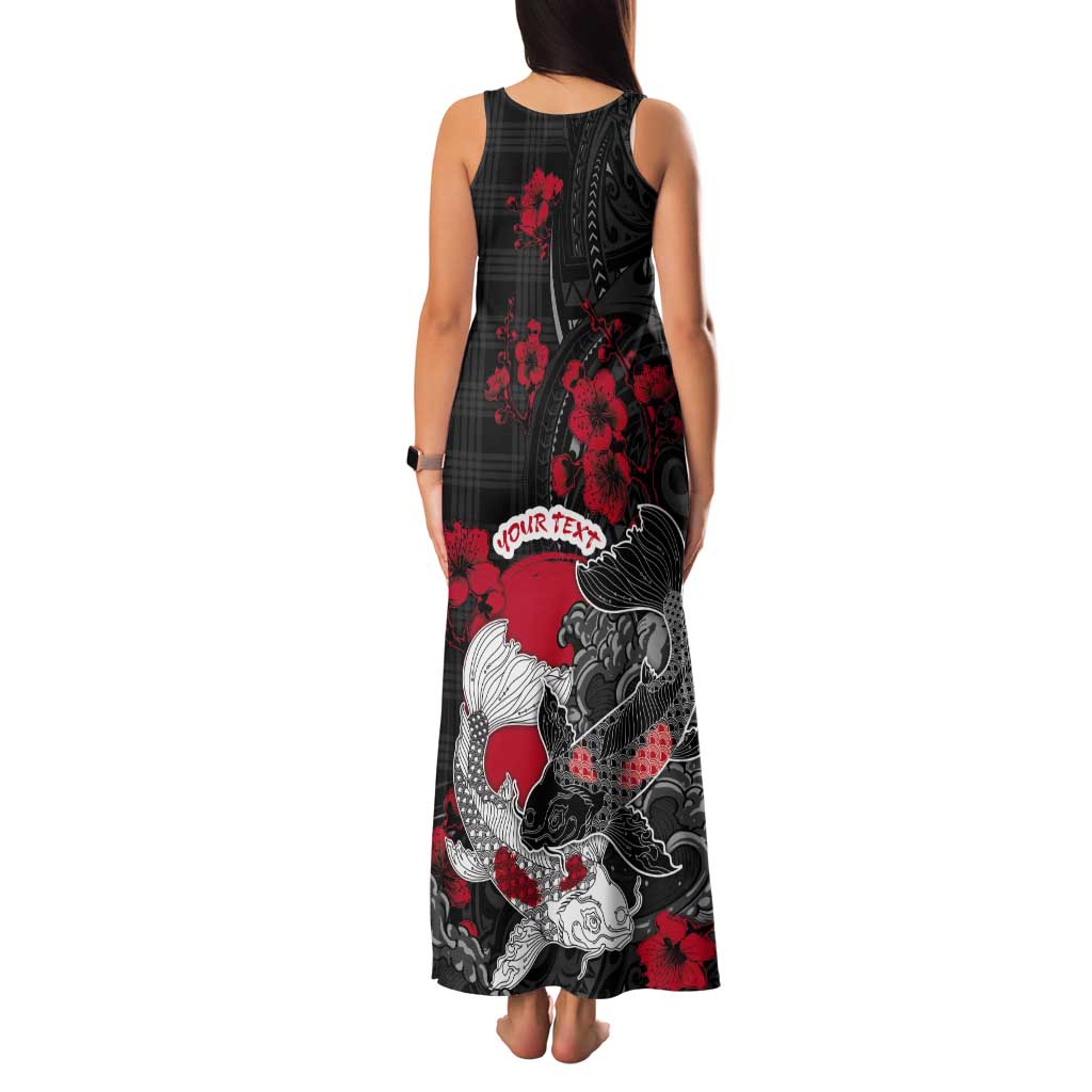 Personalised Hawaiian And Japanese Tank Maxi Dress Aloha Koi Fish Palaka Patterns - Polynesian Pride