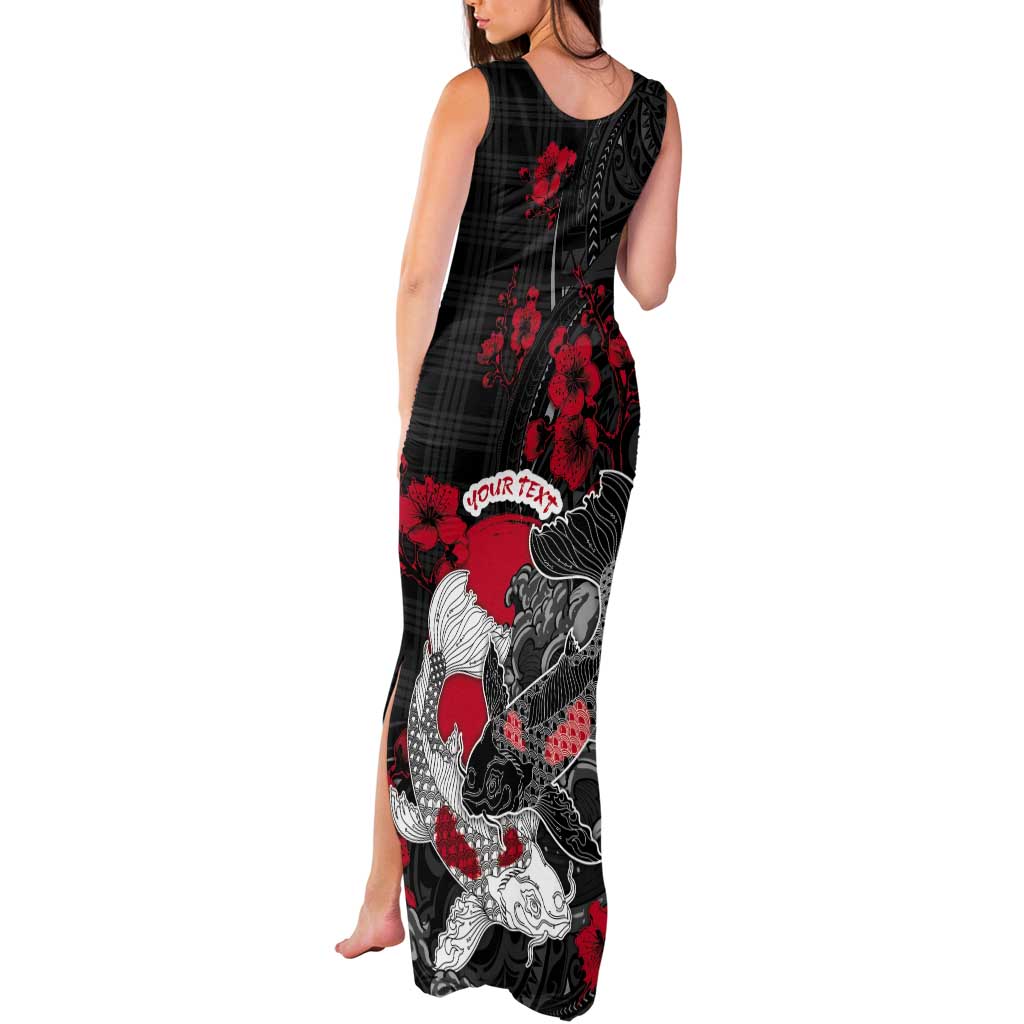 Personalised Hawaiian And Japanese Tank Maxi Dress Aloha Koi Fish Palaka Patterns - Polynesian Pride