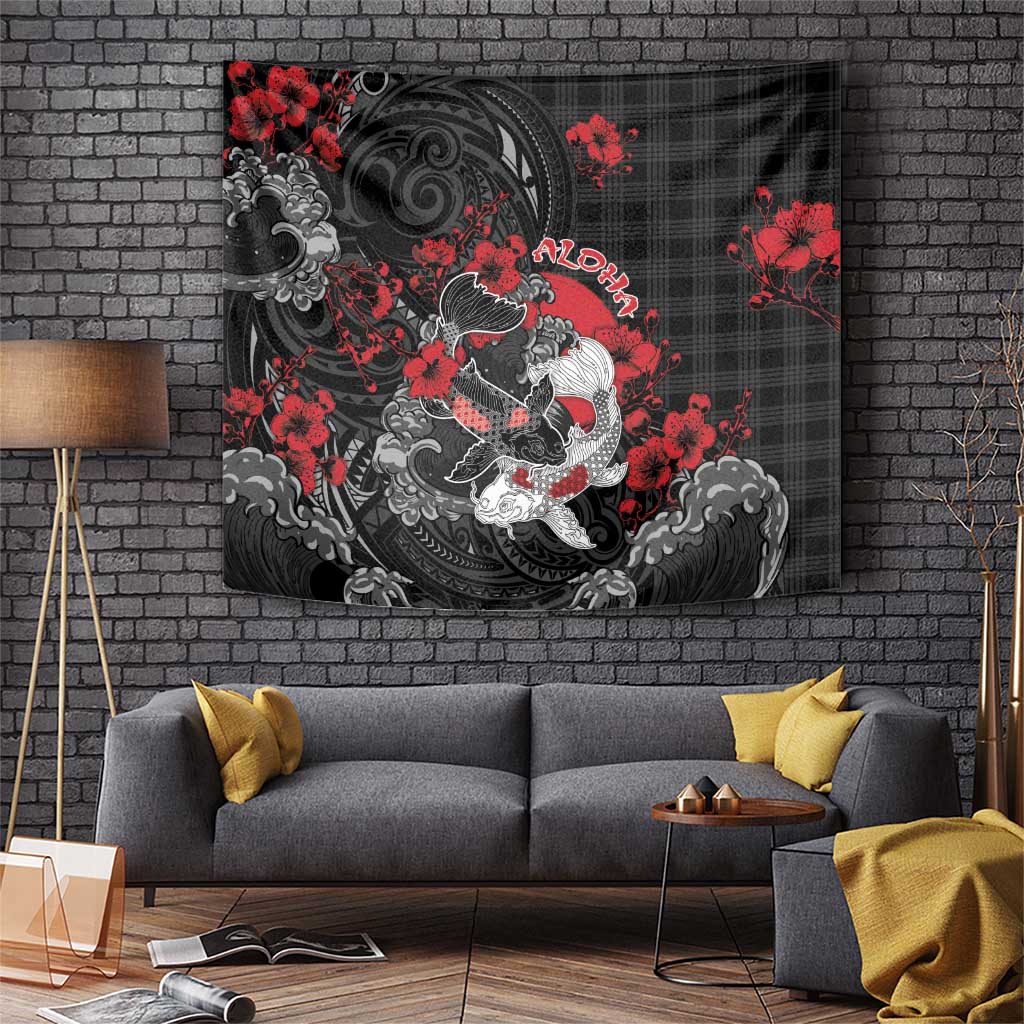 Hawaiian And Japanese Tapestry Aloha Koi Fish Palaka Patterns - Polynesian Pride