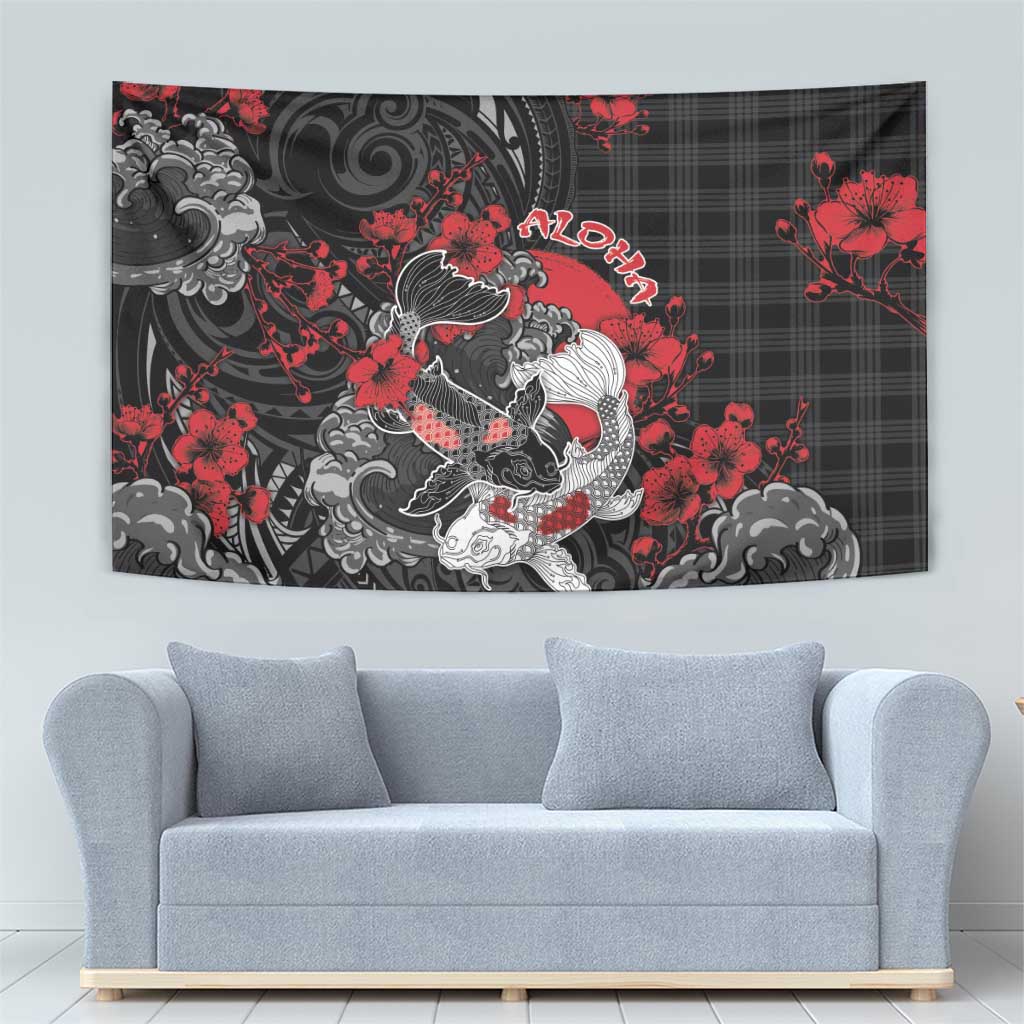 Hawaiian And Japanese Tapestry Aloha Koi Fish Palaka Patterns - Polynesian Pride