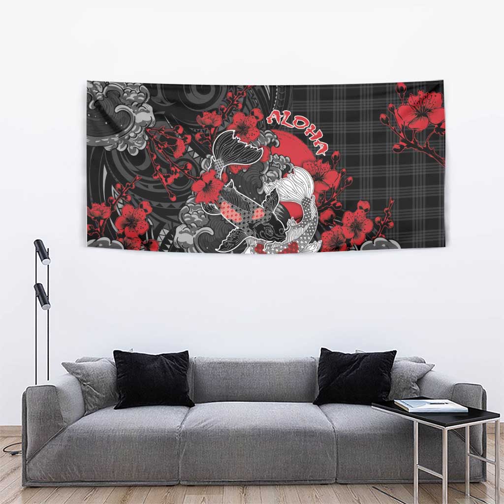 Hawaiian And Japanese Tapestry Aloha Koi Fish Palaka Patterns - Polynesian Pride