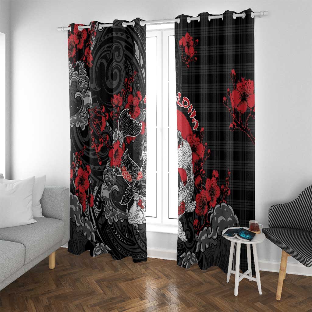 Hawaiian And Japanese Window Curtain Aloha Koi Fish Palaka Patterns - Polynesian Pride