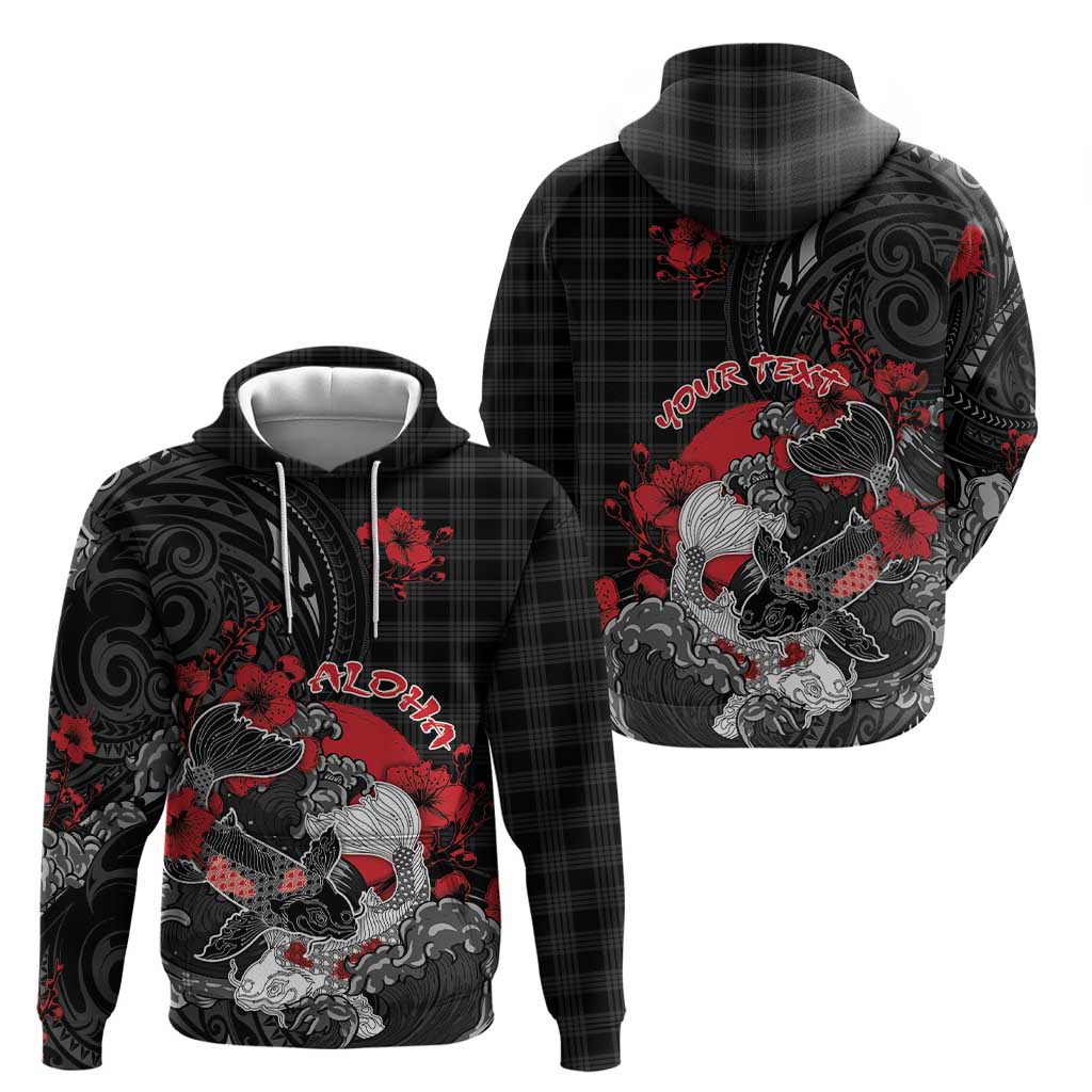 Personalised Hawaiian And Japanese Zip Hoodie Aloha Koi Fish Palaka Patterns - Polynesian Pride