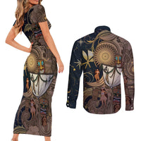 Hawaii Makahiki Couples Matching Short Sleeve Bodycon Dress and Long Sleeve Button Shirt Polynesian Sky And Earth DT05 - Polynesian Pride
