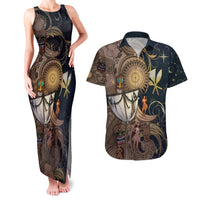Hawaii Makahiki Couples Matching Tank Maxi Dress and Hawaiian Shirt Polynesian Sky And Earth DT05 Gold - Polynesian Pride