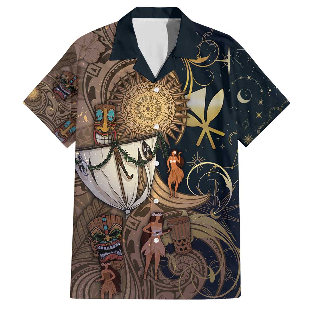 Hawaii Makahiki Family Matching Long Sleeve Bodycon Dress and Hawaiian Shirt Polynesian Sky And Earth DT05 Dad's Shirt - Short Sleeve Gold - Polynesian Pride