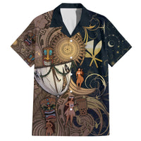 Hawaii Makahiki Family Matching Off The Shoulder Long Sleeve Dress and Hawaiian Shirt Polynesian Sky And Earth DT05 Dad's Shirt - Short Sleeve Gold - Polynesian Pride