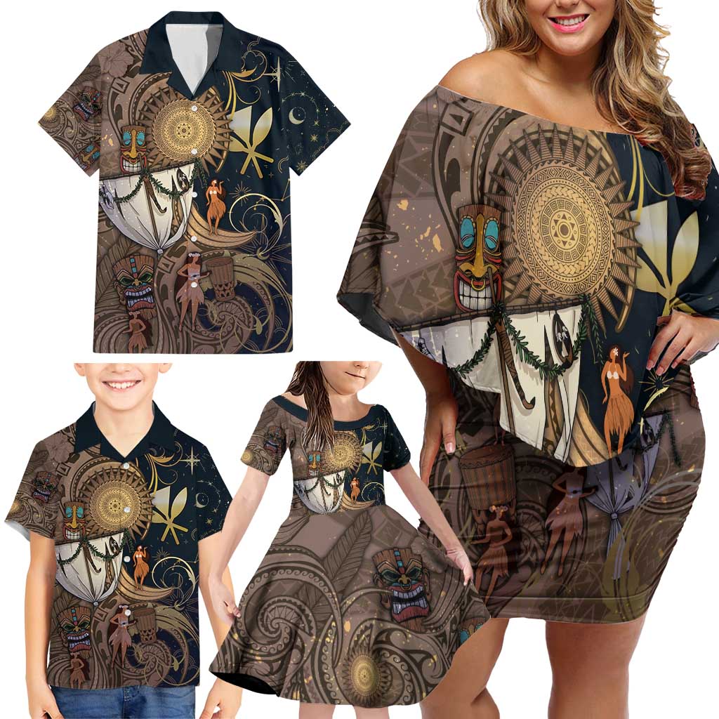 Hawaii Makahiki Family Matching Off Shoulder Short Dress and Hawaiian Shirt Polynesian Sky And Earth DT05 - Polynesian Pride