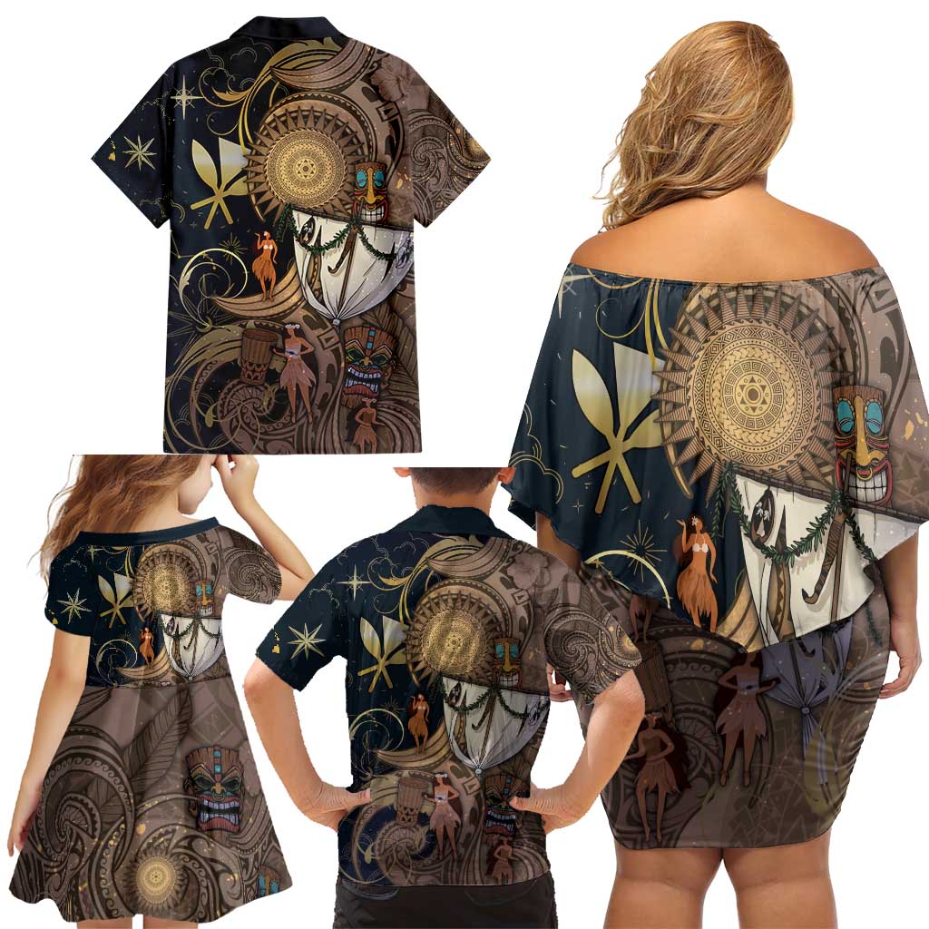 Hawaii Makahiki Family Matching Off Shoulder Short Dress and Hawaiian Shirt Polynesian Sky And Earth DT05 - Polynesian Pride