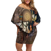 Hawaii Makahiki Family Matching Off Shoulder Short Dress and Hawaiian Shirt Polynesian Sky And Earth DT05 Mom's Dress Gold - Polynesian Pride