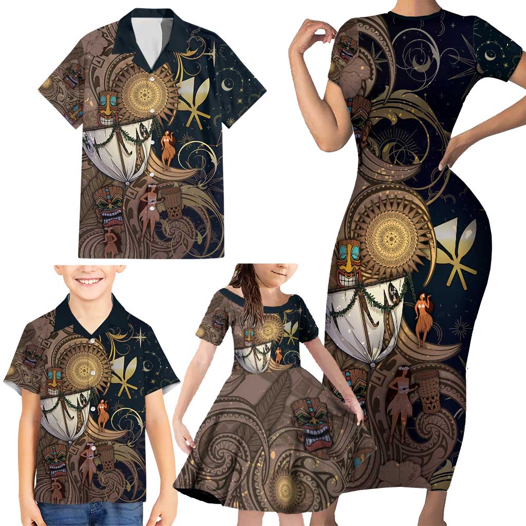 Hawaii Makahiki Family Matching Short Sleeve Bodycon Dress and Hawaiian Shirt Polynesian Sky And Earth DT05 - Polynesian Pride